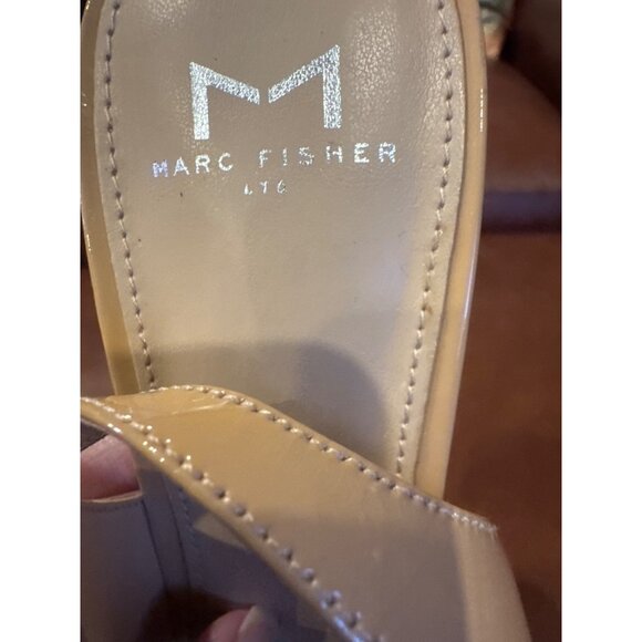 Marc Fisher LTD Pumps Nude Beige Patent Slingback Block Heel Sz 8.5M Square Toe - Picture 3 of 12